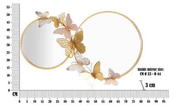 Specchio da parete con decoro Farfalle rosa-oro, 81 x 52,5 cm - Mauro Ferretti