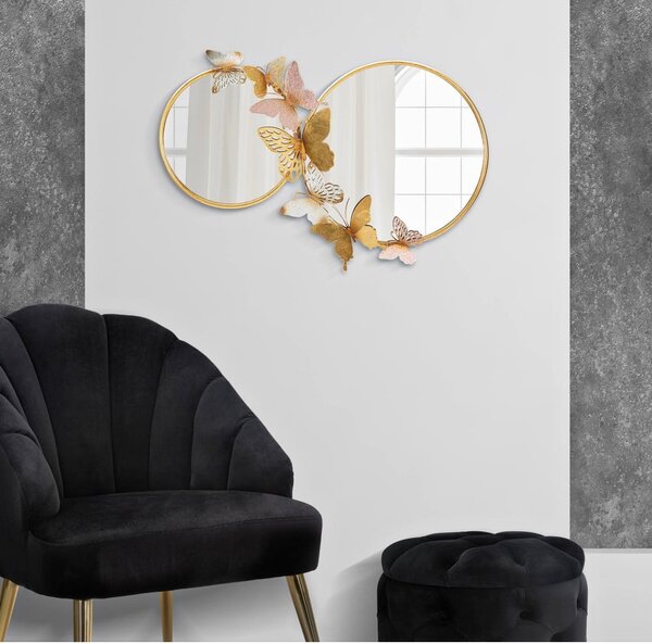 Specchio da parete con decoro Farfalle rosa-oro, 81 x 52,5 cm - Mauro Ferretti