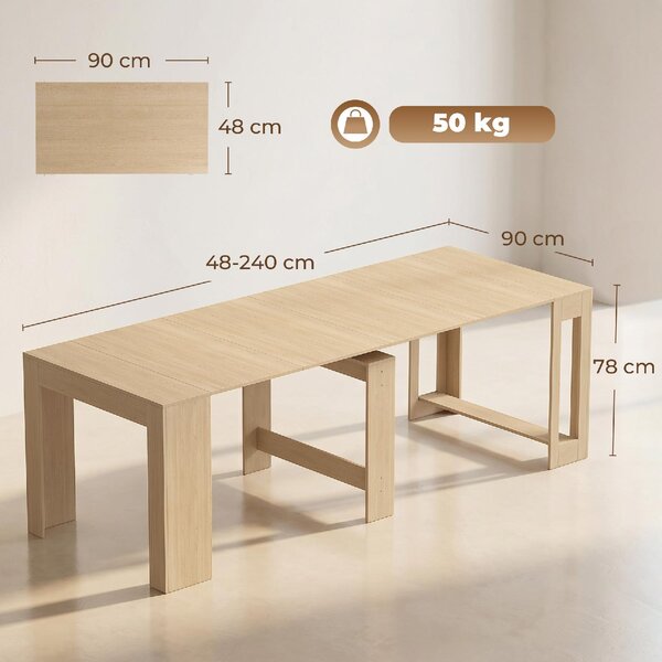 DecHome Tavolo Consolle Allungabile Design Moderno 48-240x90x78 cm colore Legno Chiaro
