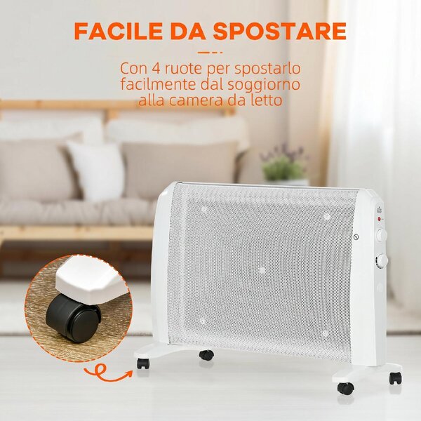DecHome Termoconvettore Stufa Elettrica 1000W/2000W con Termostato Regolabile 4 Ruote 15-20 m colore Bianco