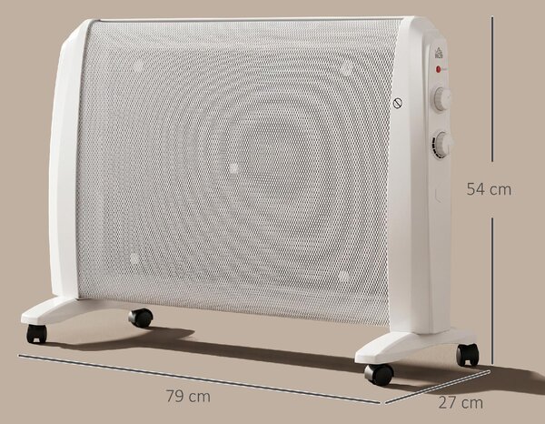 DecHome Termoconvettore Stufa Elettrica 1000W/2000W con Termostato Regolabile 4 Ruote 15-20 m colore Bianco