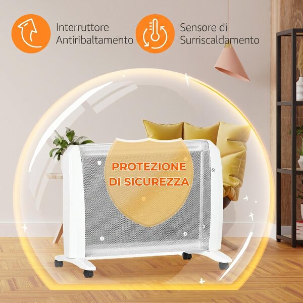 DecHome Termoconvettore Stufa Elettrica 1000W/2000W con Termostato Regolabile 4 Ruote 15-20 m colore Bianco