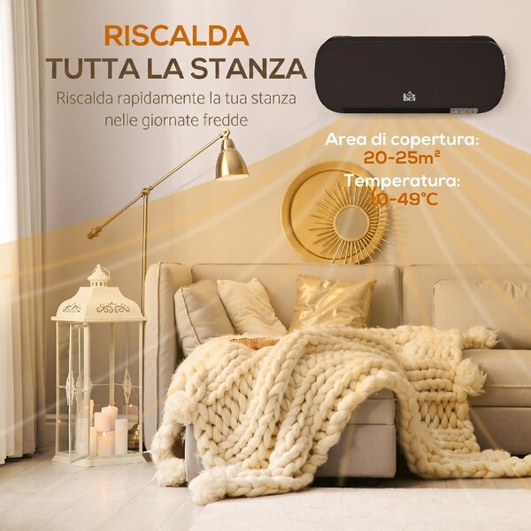 DecHome Termoventilatore da Parete Stufa Elettrica Potenza 2000W Temperatura Regolabile Telecomando Timer colore Nero