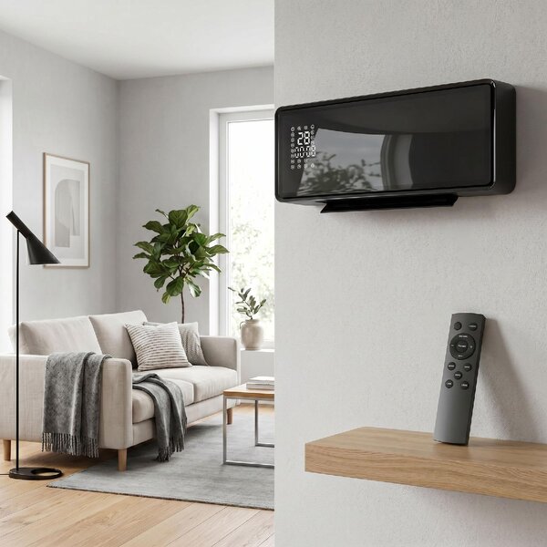 DecHome Termoventilatore da Parete Stufa Elettrica Ceramica Potenza 2000W Temperatura Regolabile Timer Telecomando colore Nero