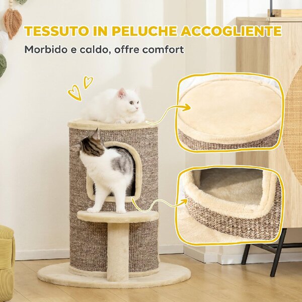 AllMyPets Torre per Gatti a 2 Livelli con 2 Nascondigli Piattaforma Superficie in Sisal 60x60x 61 cm colore Beige/Marrone
