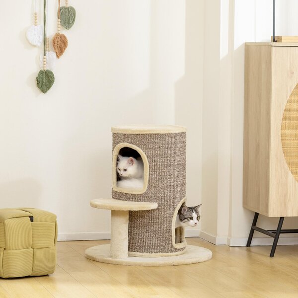 AllMyPets Torre per Gatti a 2 Livelli con 2 Nascondigli Piattaforma Superficie in Sisal 60x60x 61 cm colore Beige/Marrone