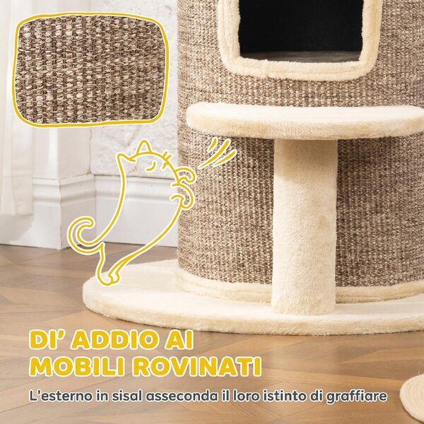 AllMyPets Torre per Gatti a 2 Livelli con 2 Nascondigli Piattaforma Superficie in Sisal 60x60x 61 cm colore Beige/Marrone