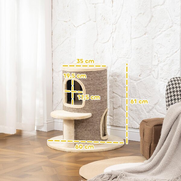 AllMyPets Torre per Gatti a 2 Livelli con 2 Nascondigli Piattaforma Superficie in Sisal 60x60x 61 cm colore Beige/Marrone