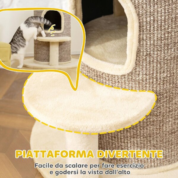 AllMyPets Torre per Gatti a 2 Livelli con 2 Nascondigli Piattaforma Superficie in Sisal 60x60x 61 cm colore Beige/Marrone