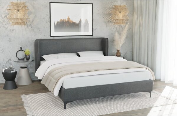 Letto matrimoniale imbottito grigio scuro con griglia 200x200 cm Basti - Ropez