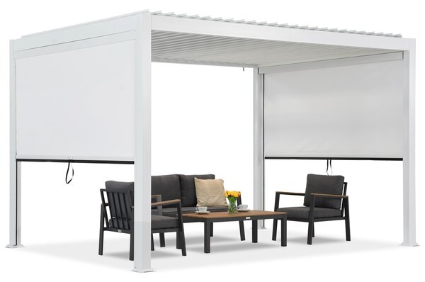 Pergola da terrazzo autoportante Lagos 3x4 con tapparelle laterali da 3 m Garden Point bianco