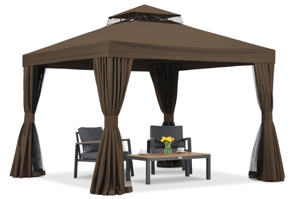 Padiglione da giardino con zanzariera e tende Valencia 3x3 marrone Garden Point