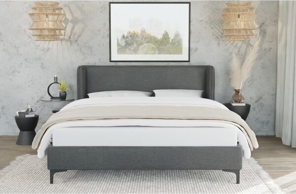 Letto matrimoniale imbottito grigio scuro con griglia 200x200 cm Basti - Ropez