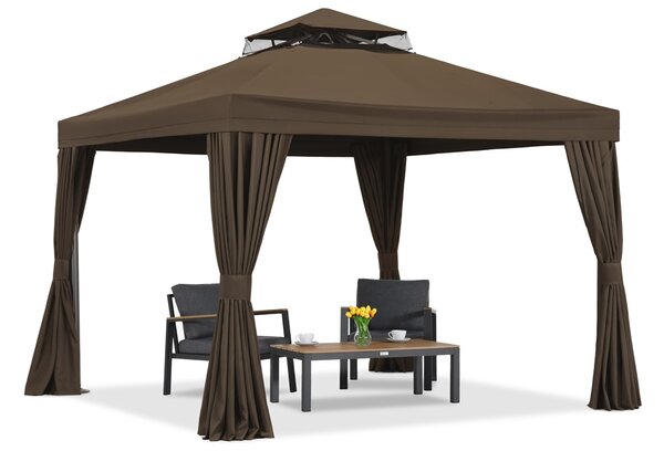 Padiglione da giardino marrone con tende Valencia 3x3m Garden Point