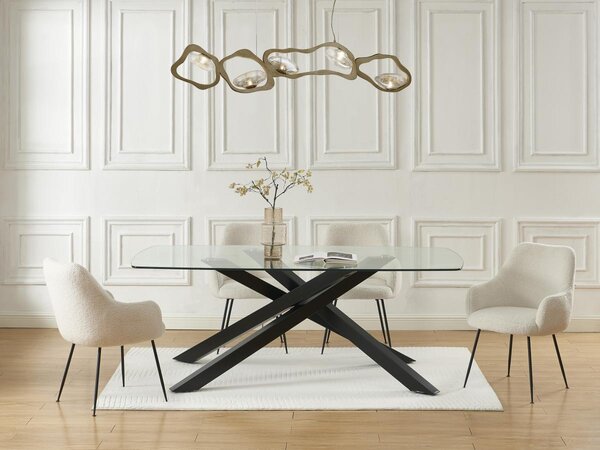 Tavolo rotondo 130 cm piano in vetro con gambe in acciaio effetto legno - Focal