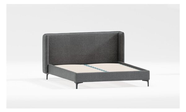 Letto matrimoniale imbottito grigio scuro con griglia 200x200 cm Basti - Ropez