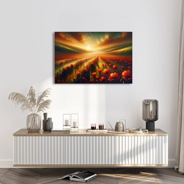 Quadro su tela – Tramonto sopra i papaveri