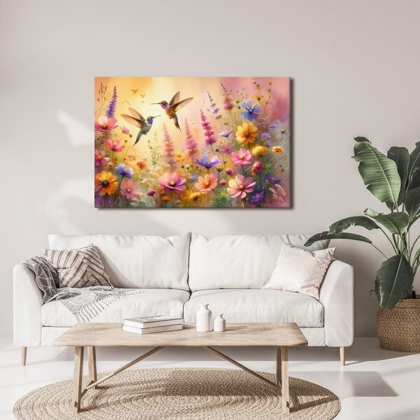 Quadro su tela – Colibrì e fiori