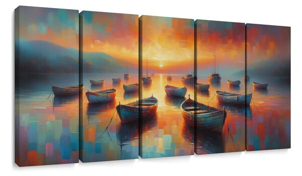 Quadri 5 pezzi – Piccole barche nella baia pittoresca