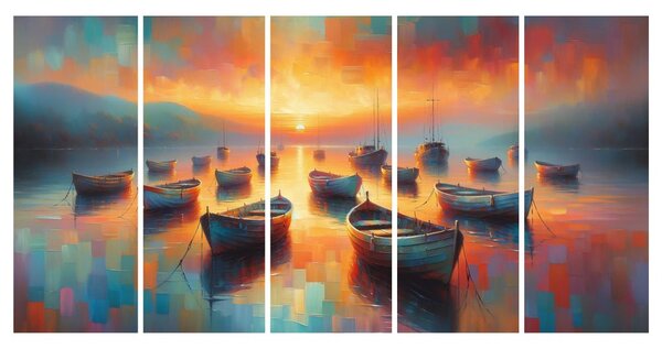 Quadri 5 pezzi – Piccole barche nella baia pittoresca