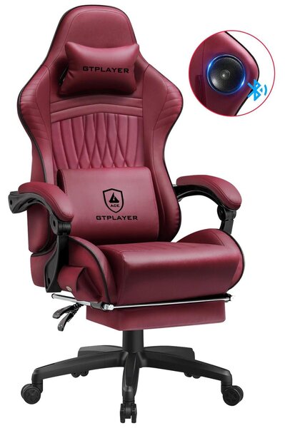 Sedia da gaming - Sedia da ufficio ACE-PRO - Ergonomica - In pelle - Girevole a 360° - Braccioli - Rotelle - 130×59×55 cm - Rosso vino