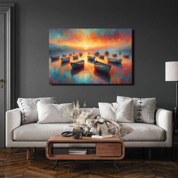 Quadro su tela – Barche al tramonto