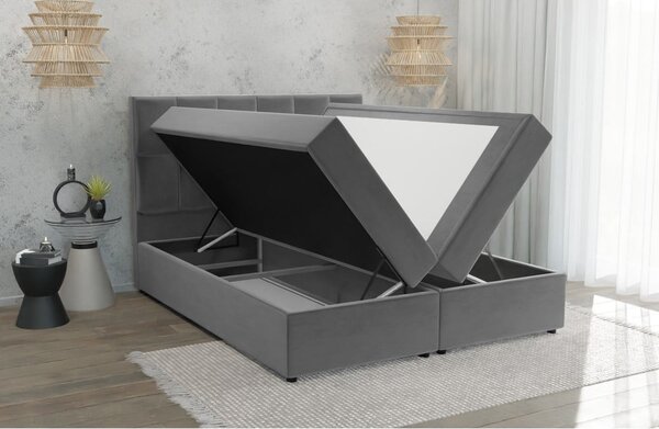Letto matrimoniale imbottito grigio con spazio contenitivo 180x200 cm Flip - Ropez