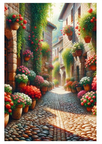 Quadro su tela – Strada di pietra tra i fiori