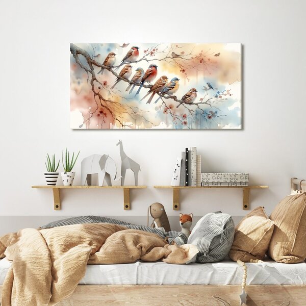 Quadro su tela – Uccellini colorati sul ramo