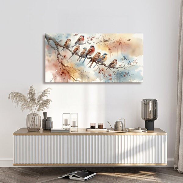 Quadro su tela – Uccellini colorati sul ramo