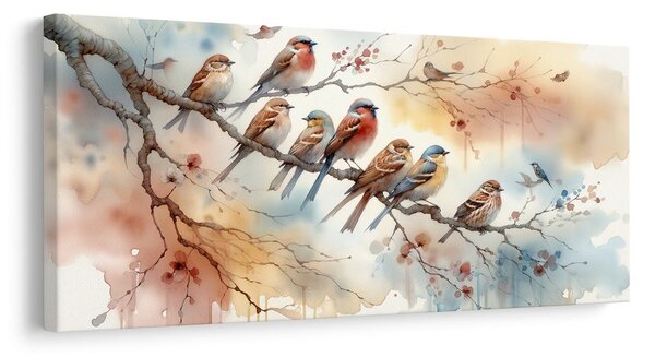 Quadro su tela – Uccellini colorati sul ramo