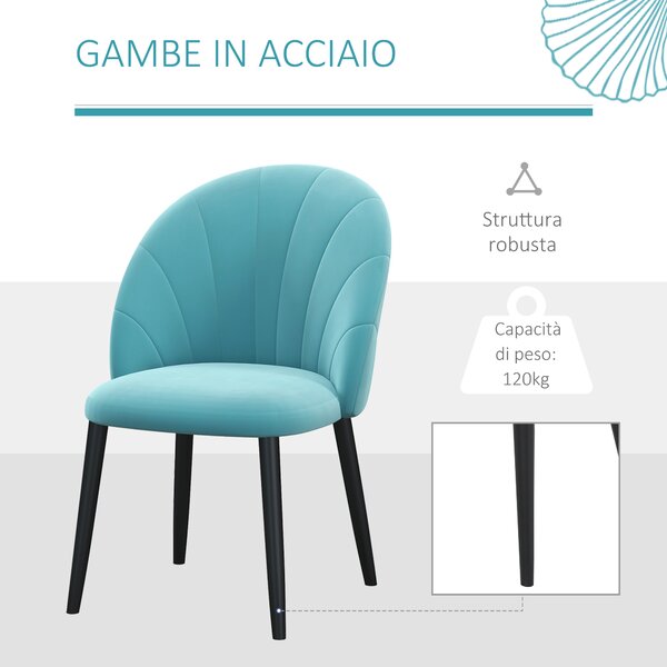 HOMCOM Set 2 Sedie da Salotto e Sala da Pranzo Imbottite con Design Nordico ed Ergonomico, Verde Chiaro, 52x54x79 cm|Aosom