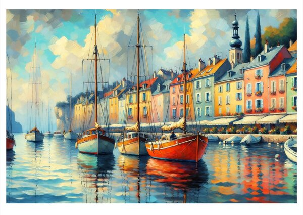 Quadro su tela – Barche nel porto colorato