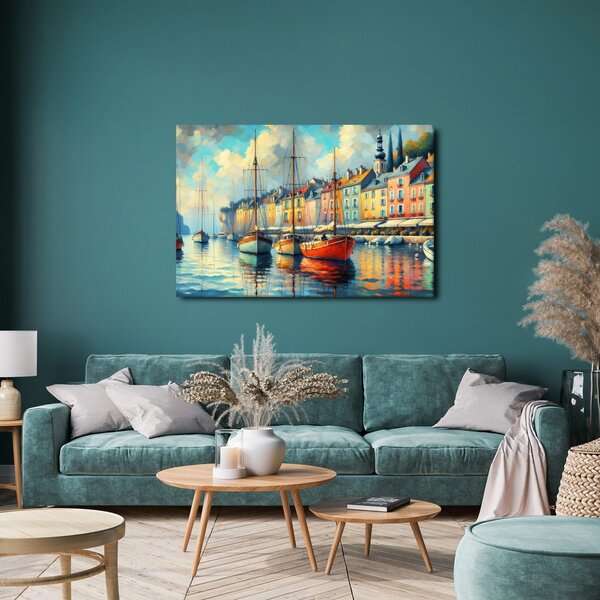 Quadro su tela – Barche nel porto colorato