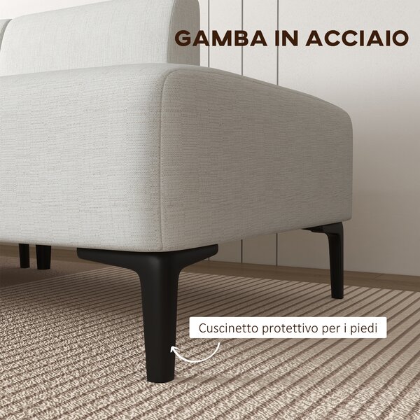 HOMCOM Divano Moderno Modulabile a 3 Sezioni in Tessuto con Gambe in Acciaio, 250x75x70cm, Crema|Aosom