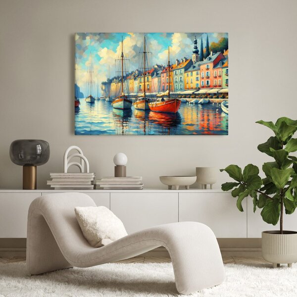 Quadro su tela – Barche nel porto colorato