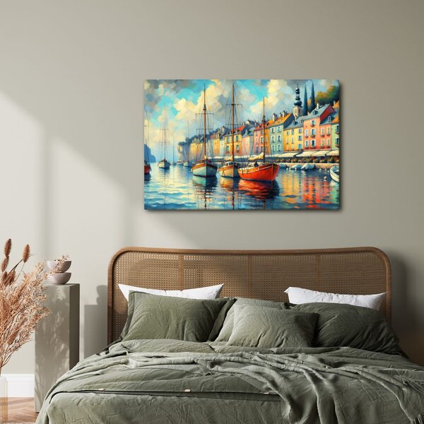 Quadro su tela – Barche nel porto colorato
