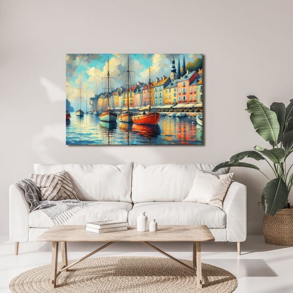 Quadro su tela – Barche nel porto colorato