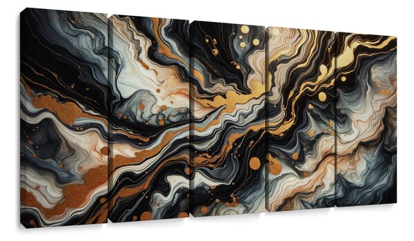 Quadri 5 pezzi – Oro liquido
