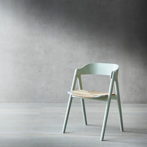 Sedia da pranzo in legno di faggio verde chiaro con seduta in rattan Findahl di Hammel Mette - Hammel Furniture