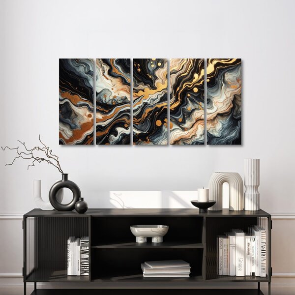 Quadri 5 pezzi – Oro liquido
