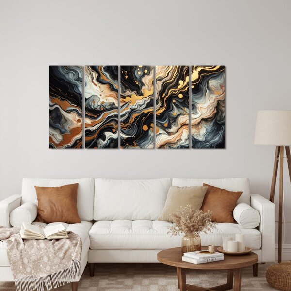 Quadri 5 pezzi – Oro liquido