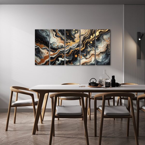 Quadri 5 pezzi – Oro liquido