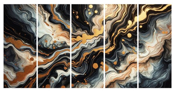 Quadri 5 pezzi – Oro liquido