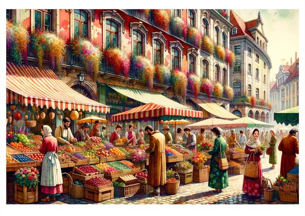 Quadro su tela – Mercato urbano con frutta