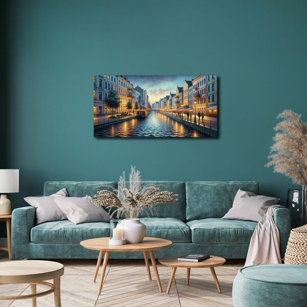 Quadro su tela – Lungofiume illuminato di sera