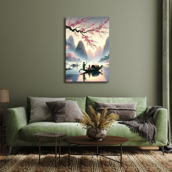 Quadro su tela – Pescatori sotto le montagne