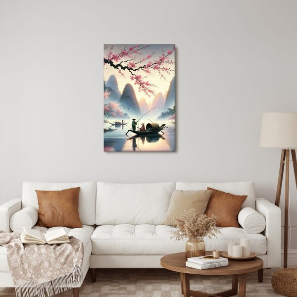 Quadro su tela – Pescatori sotto le montagne