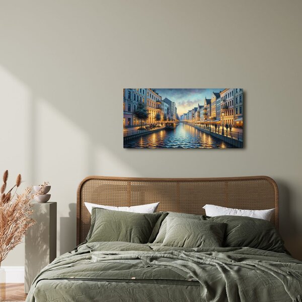 Quadro su tela – Lungofiume illuminato di sera