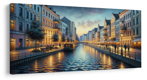 Quadro su tela – Lungofiume illuminato di sera